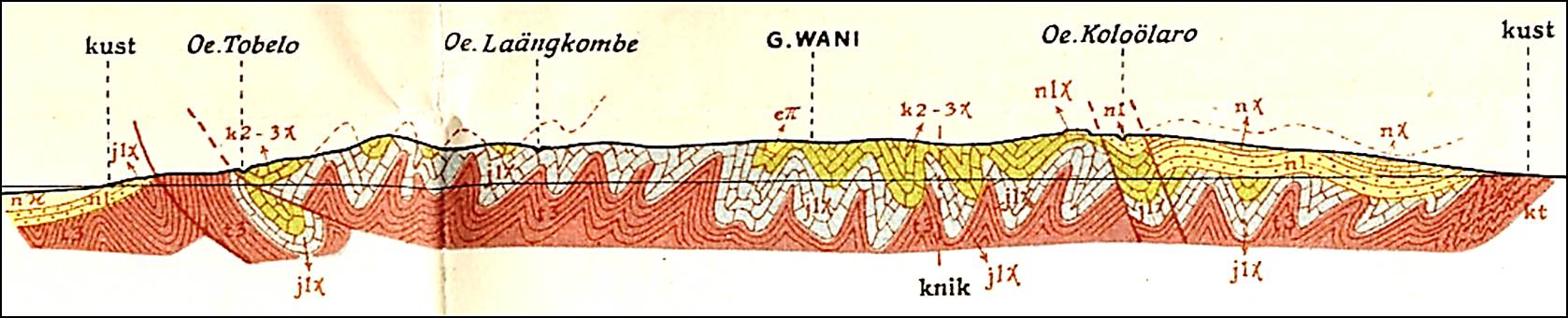 W-E cross-section through Tobelo Mts of N Buton